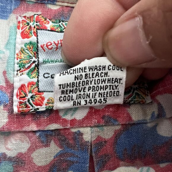 Reyn Spooner Shirt Mens Large Hawaiian Floral Vintage Aloha Casual Pink Blue - Picture 7 of 12